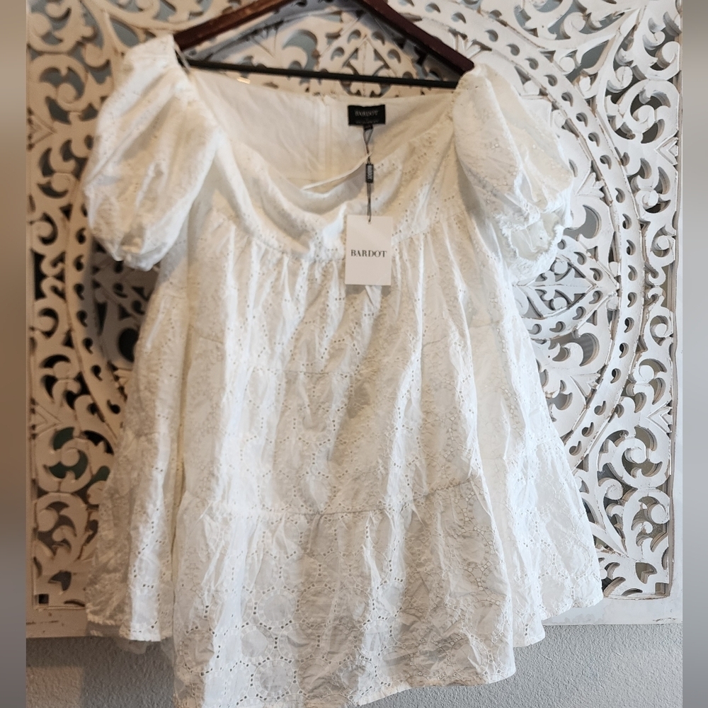 BARDOT by REVOLVE SOPHIA EYELET FABRIC OFF SHOULDERS MINO DRESS FULL LINED LARGE - Picture 9 of 14